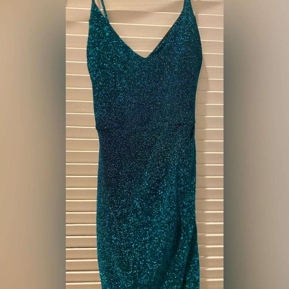 Metallic teal bodycon dress